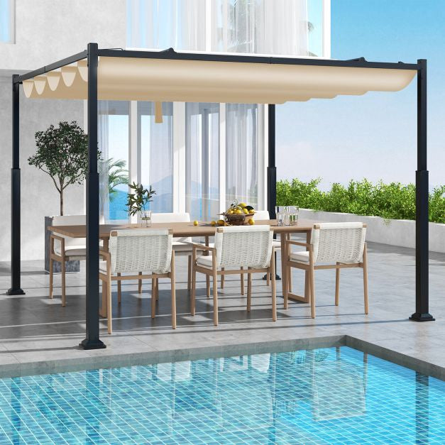 Zahradní pergola 10x10 Ft, zatahovací baldachýn, béžová
