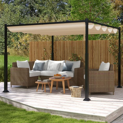 Zahradní pergola 10x10 Ft, zatahovací baldachýn, béžová