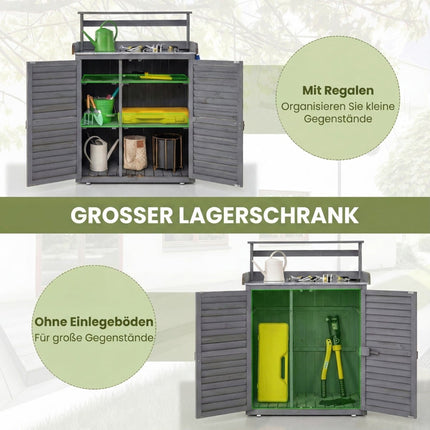 Outdoor Potting Bench with Zinc Top & Storage Shelves