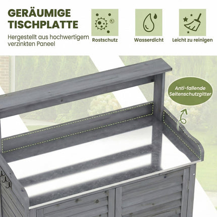 Outdoor Potting Bench with Zinc Top & Storage Shelves