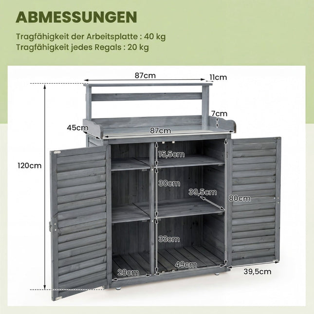 Tuinbank voor buiten met zinken blad en opbergplanken