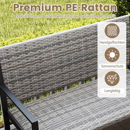 Outdoor Rattan Garden Bench, Grey – 2-Seater with Armrests