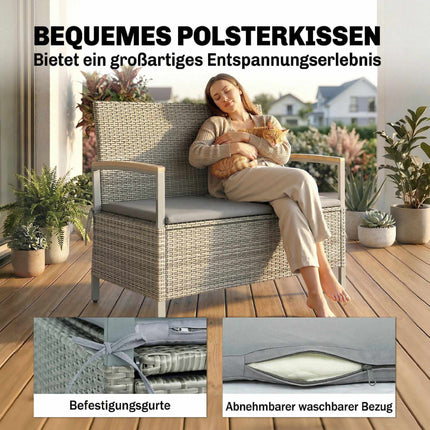 Outdoor Rattan Storage Bench, 2-Seater, 170L Capacity