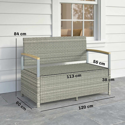 Outdoor Rattan Storage Bench, 2-Seater, 170L Capacity