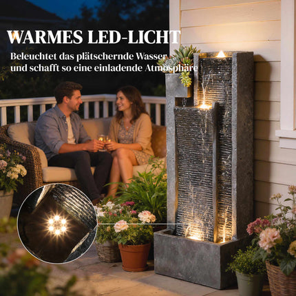 Outdoor Resin Fountain with Planter and LED Lights