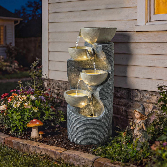 Zahradní pryskyřicová vodní fontána s LED osvětlením, 80 cm