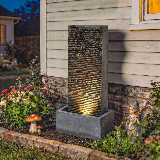Zahradní pryskyřicová vodní fontána s LED osvětlením, 80 cm