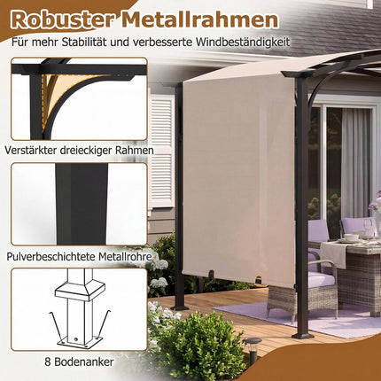 Outdoor Retractable Pergola, Metal Frame, Beige, 305x242 cm