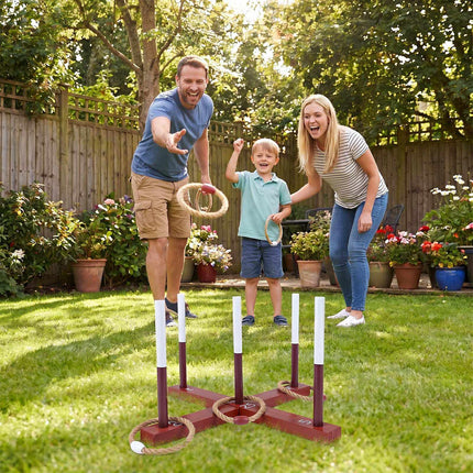 Outdoor Ring Toss Game with 6 Rope Rings, Solid Wood Frame