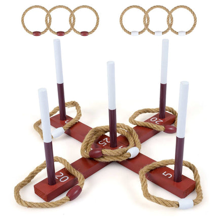 Outdoor Ring Toss Game with 6 Rope Rings, Solid Wood Frame