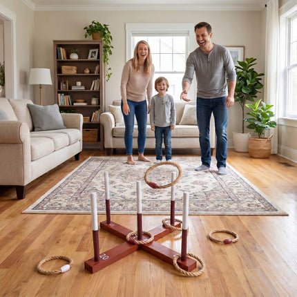 Outdoor Ring Toss Game with 6 Rope Rings, Solid Wood Frame