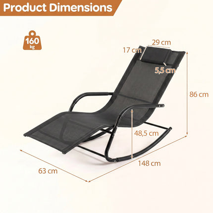 Outdoor Rocking Chair, Black, 160kg Capacity, Ergonomic Design