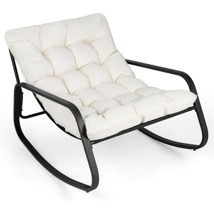 Outdoor Rocking Chair with Thick Cushion, Beige