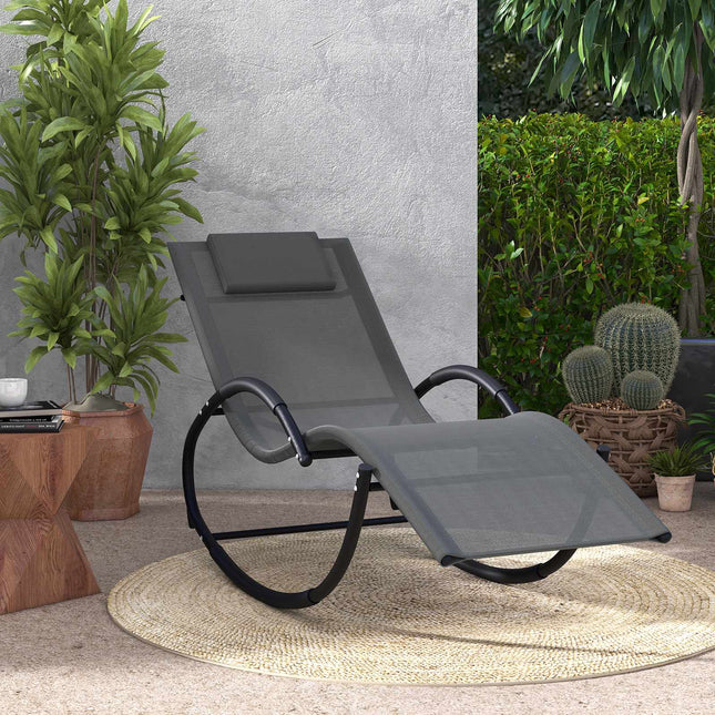 Outdoor Rocking Lounge Chair – Removable Headrest, 350 lb
