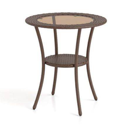 Outdoor Round Bistro Table – Tempered Glass Top, Storage Shelf