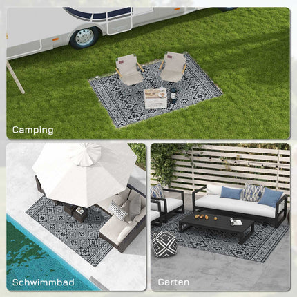 Reversible outdoor rug, water-repellent, 182x274cm, black/grey