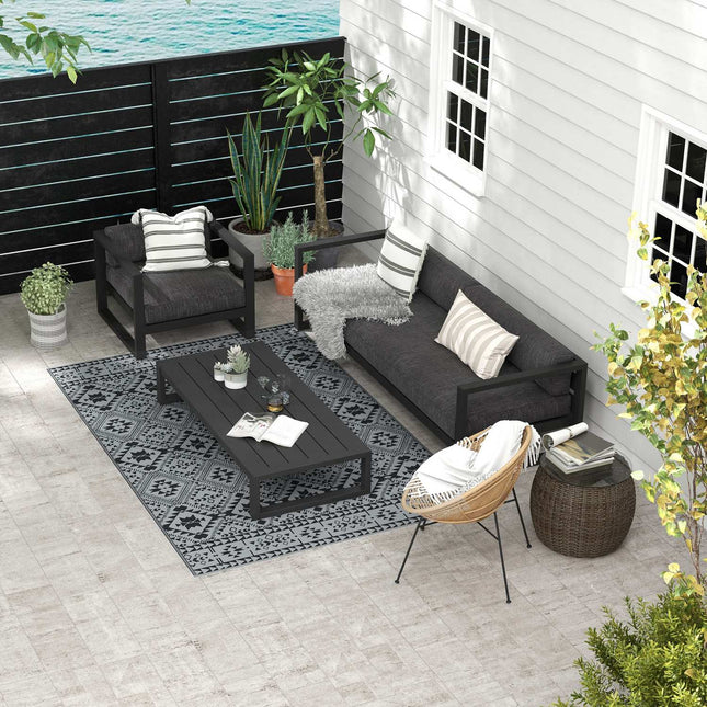 Reversible outdoor rug, water-repellent, 182x274cm, black/grey