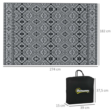 Reversible outdoor rug, water-repellent, 182x274cm, black/grey