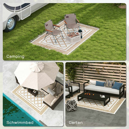 Reversible outdoor rug, weatherproof plastic, 182x274 cm, brown/cream