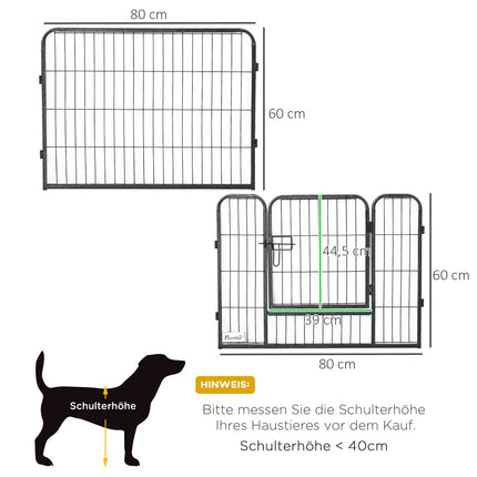 Venkovní ohrádka pro psy – 12panelová ocelová, černá, výška 60 cm