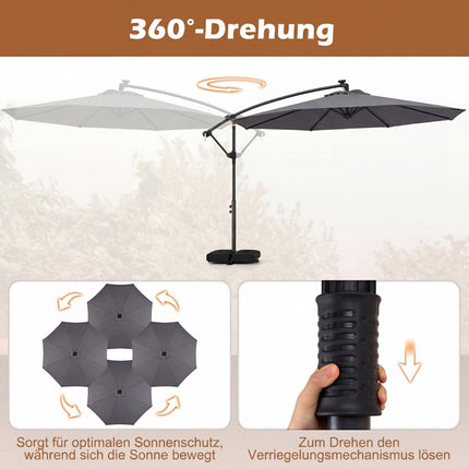 Zahradní solární LED slunečník, otočný o 360, šedá, 300x240 cm