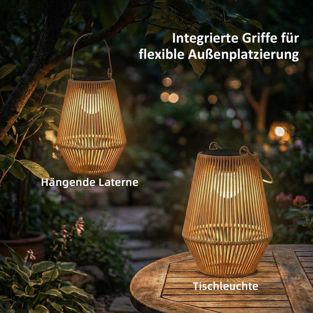 Outdoor Solar Lantern Set, Hanging Rattan, IP44 Waterproof