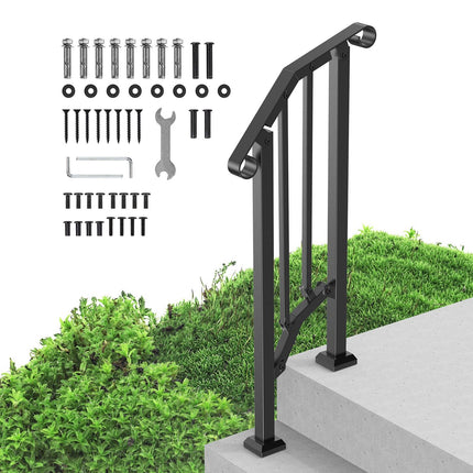 Outdoor Stair Handrail, 1-2 Step, Carbon Steel, Black