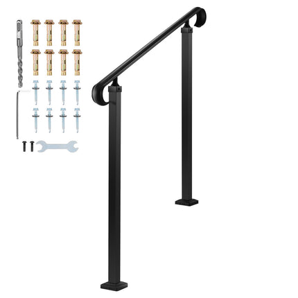 Outdoor Stair Handrail, 2-3 Step Adjustable, Carbon Steel, Matte Black