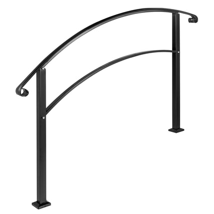 Outdoor Stair Handrail, 4-Step Wrought Iron, Black