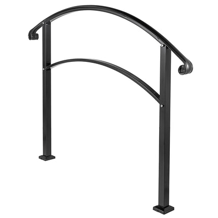 Outdoor Stair Handrail, 4-Step Wrought Iron, Black