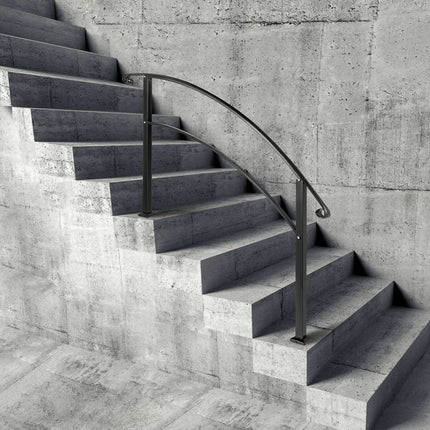 Outdoor Stair Handrail, 4-Step Wrought Iron, Black