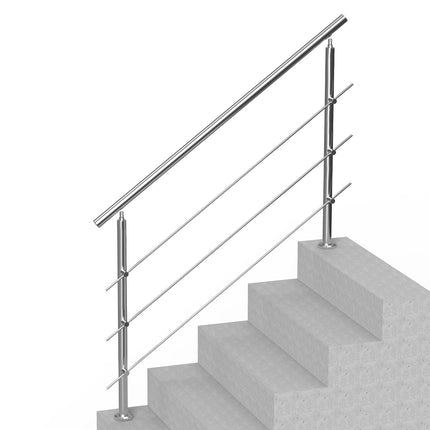 Outdoor Stair Handrail, 59 Inch Stainless Steel, 3 Crossbars