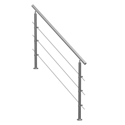 Outdoor Stair Handrail, 59 Inch Stainless Steel, 3 Crossbars