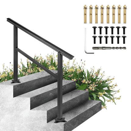 Outdoor Stair Handrail, Adjustable, Aluminum, Black
