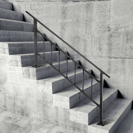 Outdoor Stair Handrail, Adjustable Wrought Iron, 0–5 Steps