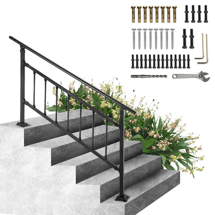 Outdoor Stair Handrail, Adjustable Wrought Iron, 0–5 Steps
