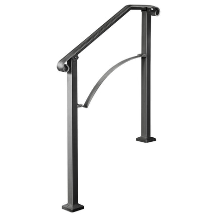 Outdoor Stair Handrail, Wrought Iron, Fits 2-3 Steps, Black