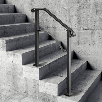 Outdoor Stair Handrail, Wrought Iron, Fits 2-3 Steps, Black