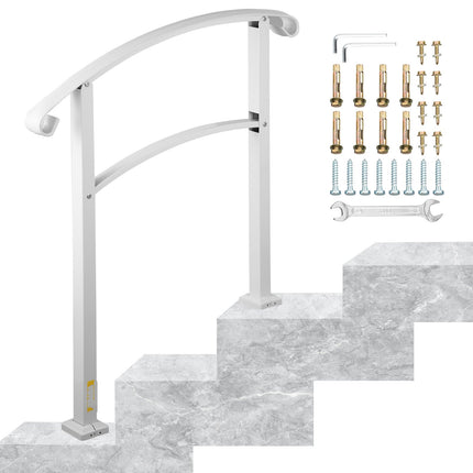 Outdoor Stair Handrail, Wrought Iron, White, 3-Step Kit