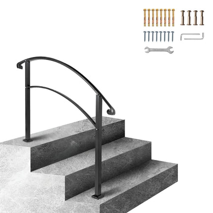 Outdoor Stair Handrail for 3 Steps, Wrought Iron, Adjustable Height