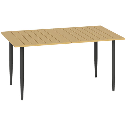 Zahradní ocelový stůl s otvorem pro slunečník, 150x90 cm, hnědá