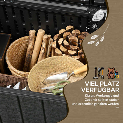 Zahradní úložný box, 366L, vodotěsný, plast, s kolečky