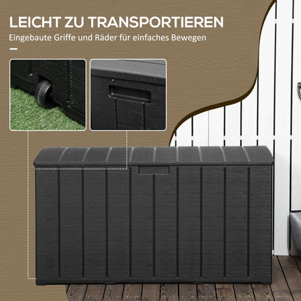 Zahradní úložný box, 366L, vodotěsný, plast, s kolečky