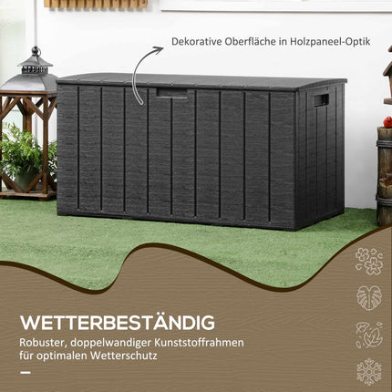 Zahradní úložný box, 366L, vodotěsný, plast, s kolečky