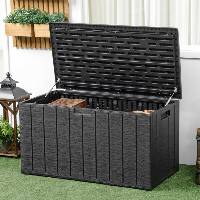 Zahradní úložný box, 366L, vodotěsný, plast, s kolečky