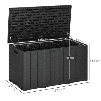 Zahradní úložný box, 366L, vodotěsný, plast, s kolečky