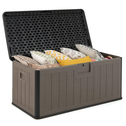 Outdoor Storage Box, 378L Waterproof, Lockable Lid, Black/Brown