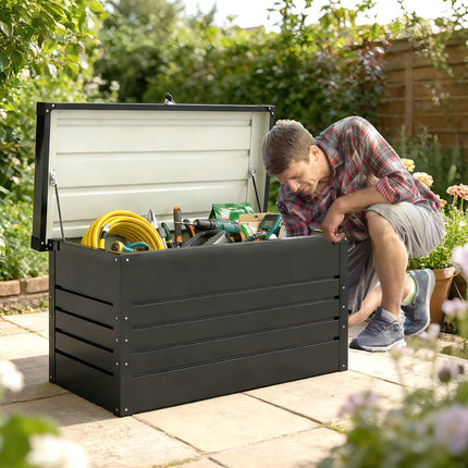 Zahradní úložný box, 450L ocel, uzamykatelný, vodotěsný