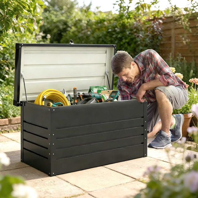 Zahradní úložný box, 450L ocel, uzamykatelný, vodotěsný