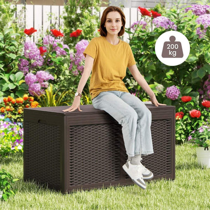 Zahradní úložný box s kolečky, 380L, vodotěsný, hnědá